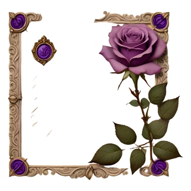 An antique handwritten letter on aged parchment, delicately adorned with dried light mauve roses, their petals slightly curled with time, resting beside it. A deep tyrian purple wax seal, intricately stamped with an ornate crest, secures the letter, evoking a vintage aesthetic of romance and mystery. The soft glow of candlelight casts gentle shadows, enhancing the nostalgic charm of the scene. sticker