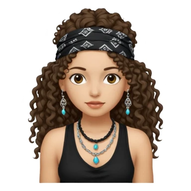 Baddie girl with black  tank top long  curly hairss and bandana and jwellery face only not body sticker