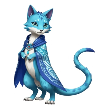 Kawaii cute Indigo Turquoise Grey beautiful pretty elegant divine edgy feline-vernid-sergal-Fakémon-Pokémon-Digimon-fursona-animal-creature, full body, with intricate detailed markings, silken shawl, decorative anklets sticker