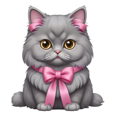 A grey Persian Cat Neck Wearing a pink silk ribbon sticker