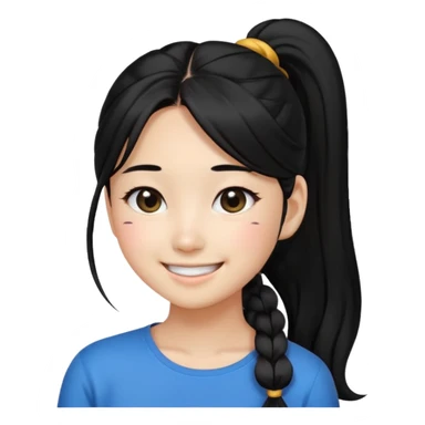 beautiful Korean girl with black hair in a ponytail, long hair, black eyes, emoji style sticker