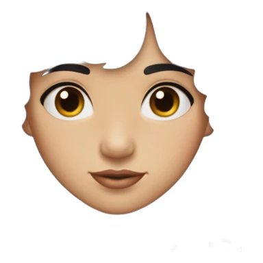 young woman with long dark violet hair that is wavy with bangs parted to the sides and dark brown eyes. She wears a sleeveless black flapper dress with a cross necklace sticker