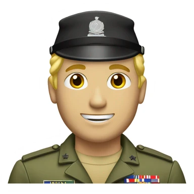 A blond guy in a military uniform with a “Losyash” patch sticker