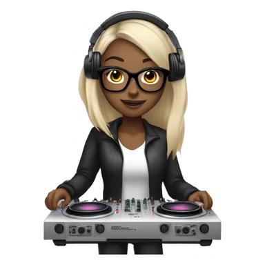 Light toned girl with long black hair with glasses on with headphones on mixing on a dj mixer  sticker
