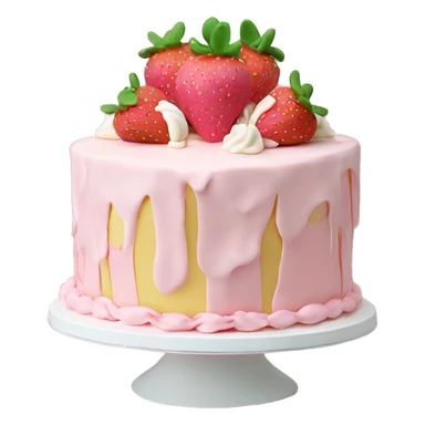 Light Pink strawberries and cream birthday cake with in bow sticker