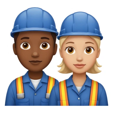 create a realistic emoji of two working packaging workers. one of them starting the work and the other one finished sticker