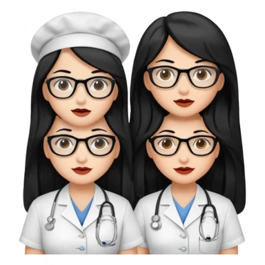 Genera emogis de 4 cuatro enfermeras de cabello negro largo, entre ellas que una tenga lentes y otra un lunar encima de los labios sticker