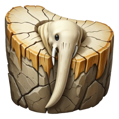 3D render of Mammoth Tusk, embedded in a chunk of rough sedimentary rock, cracked stone texture, ancient fossil aesthetic, weathered white ivory texture with cracks, matte dry finish, Apple emoji style, isolated on white background --v 6.0. sticker