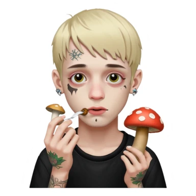 Generate a lil peep emoji eating some shrooms  sticker