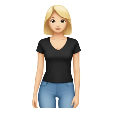 single black fitted v-neck t-shirt, cropped length, simple clean isolated garment only, no accessories, plain white background sticker