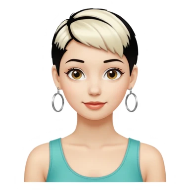 emoji of a young fashionable woman, short platinum blonde hair, wearing hoop earrings and a stylish top, cheerful look sticker