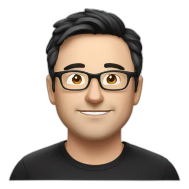 Middle aged lean white man with black hair & glasses wearing Tesla T-shirt inside Black Tesla Model 3 sticker