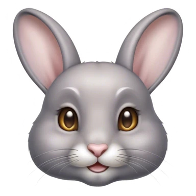 Cinematic Cute Grey Rabbit Portrait Emoji, Head tilted playfully and inquisitively, featuring a silky, smooth grey fur with soft, velvety textures, round, sparkling grey eyes filled with curiosity, Simplified yet irresistibly adorable features, highly detailed, glowing with a warm, friendly glow, high shine, affectionate and gentle, stylized with a touch of whimsy, bright and endearing, soft glowing outline, capturing the essence of a mischievous yet loving bunny, so playful it feels like it could hop out of the screen and into your arms! sticker