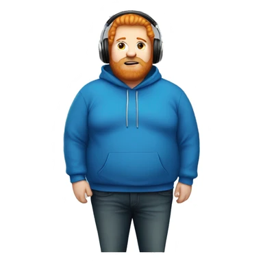 fat man with blue hoodie, headphones, ginger hair and beard sticker