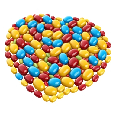 3D render of Jellybean Path, made entirely of dessert materials, glistening sugar crystal texture, pile of multi-colored glossy beans (yellow, blue, red), delicious confectionery aesthetic, Apple emoji style, isolated on white background --v 6.0. sticker
