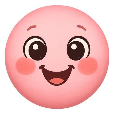 a new cute pink emoji, original design, round shape, big eyes, blushing cheeks, joyful expression sticker