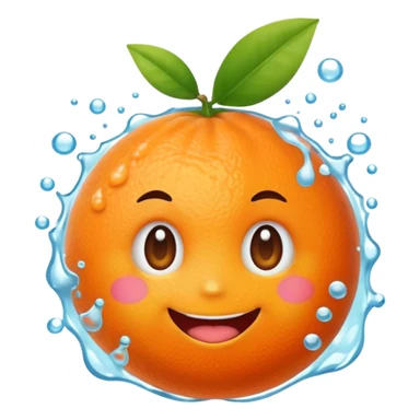 Cute emoji of a super-sweet mandarin orange with a fizzy soda-like feeling, juicy splash, bright orange color, happy expression, kawaii style, transparent background. sticker
