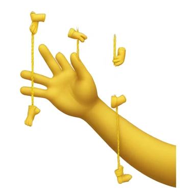 A hand with yellow skin holding several puppet strings, with the strings hanging down loosely. The hand is positioned above in a puppet-master gesture, showing control, but no figures or objects are attached to the strings. sticker