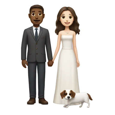Brunette husband and wife with small white and brown dog sticker