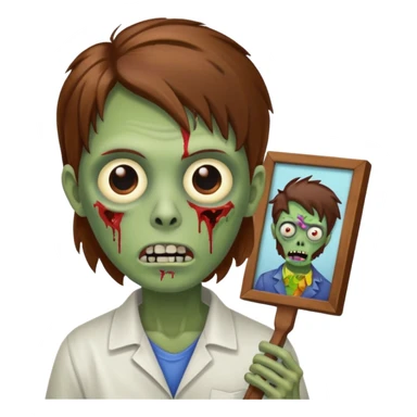 painter zombie with brown hair and art item sticker