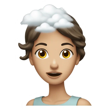 white brunette woman who dropped it came out of her mouth with a cloud above it symbolizing thought sticker