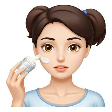 white brunette girl applying cream on face sticker