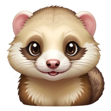 Cinematic Cute Ferret Portrait Emoji, Head tilted playfully, with an elongated, flexible body and a characteristically curious expression, featuring a short, pointed snout, bright, sparkling eyes, and soft fur in warm brown and cream tones, Simplified yet irresistibly adorable features, highly detailed, glowing with a warm, friendly glow, high shine, affectionate and lively, stylized with a touch of whimsical mischief, soft glowing outline, capturing the essence of a fun-loving and mischievous ferret that feels like it could scamper straight into your heart! sticker