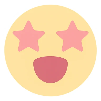 cute emoji, round face, star eyes, open mouth, excited, pastel yellow and pink sticker