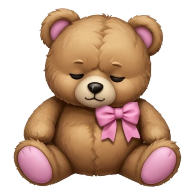 Frowning Sleeping teddy bear wearing pink bow sticker