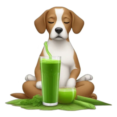 meditating dog drinking green juice with eyes closed on the farm sticker