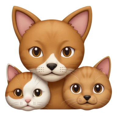 emoji of a head split vertically, left half is a cat, right half is a dog, clear division, cute expression sticker