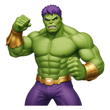 Hulk fighting Thanos, green superhero versus purple villain with infinity gauntlet sticker