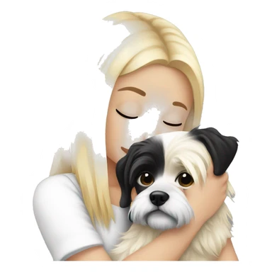 Blonde girl snuggling black and white shitzu sticker