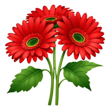 bouquet Bright Red Gerbera Daisy, luxuriant, leaf, bud sticker