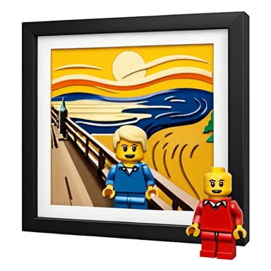 Edvard munch the scream landscape in Lego with a minifig sticker
