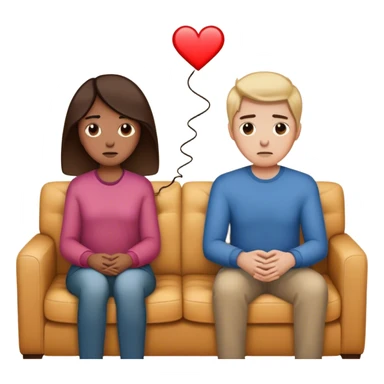 A couple sits on opposite sides of a couch, looking disconnected. Between them, a faint, invisible thread connects their hearts—but it’s fraying. One of them hesitates, reaching out, unsure whether to fix it or let it snap sticker