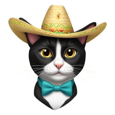 Tuxedo cat wearing a sombrero sticker
