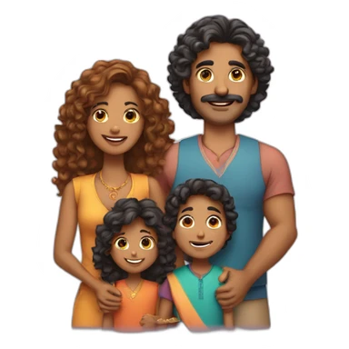 indian family with one dad and one son straight hair and one mom and one daughter curly hair sticker