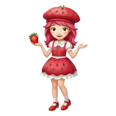 Strawberry shortcake human girl full body and legs with a strawberry hat on her head and dress without a cake sticker