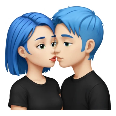 Happy dark Blue hair kissing blue hair boy both wearing black shirts sticker