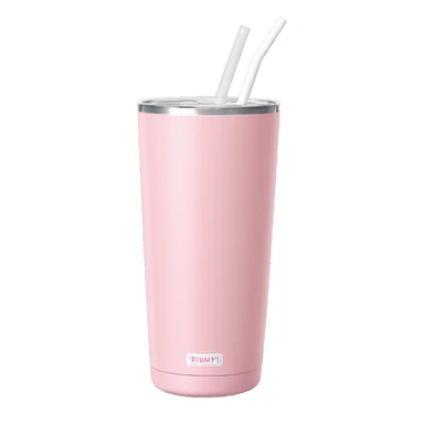 Light pink 40oz Stanley tumbler with handle and a straight white straw sticker