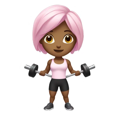 Gym girl, with light pink hair and brown eyes. presses the barbell sticker
