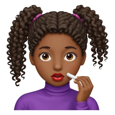 emoji sucking its lips in with one eyebrow up and the other one down dark skin and curly hair in a ponytail sticker
