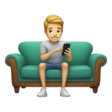 young guy scrolling with his phone on couch sticker