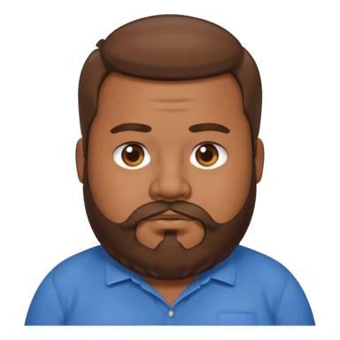 fat man with brown beard and long hair wearing a blue shirt sticker