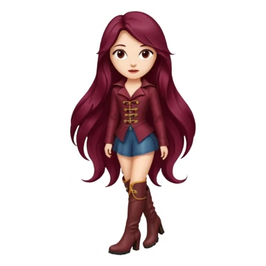 seductive woman with knee high heel burgundy boots sticker