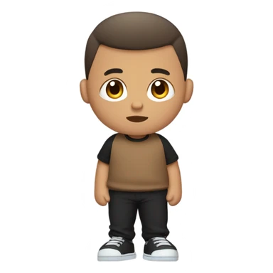 A fat Mexican kid with buzz cut mid taper fade brown shirt black shoes and black sweatspants sticker