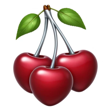 A pair of cherries emoji made of liquid silver chrome, smooth rounded shapes, glossy metallic surface, subtle sensual vibe, luxury sexy aesthetic, iOS emoji style, centered, clean white background sticker