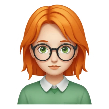 orange-haired shy nerd girl with round glasses and green eyes sticker
