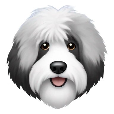 Fluffy Old English sheepdog face with the left half of his face white and the black half of his face black. White around the mouth and nose sticker